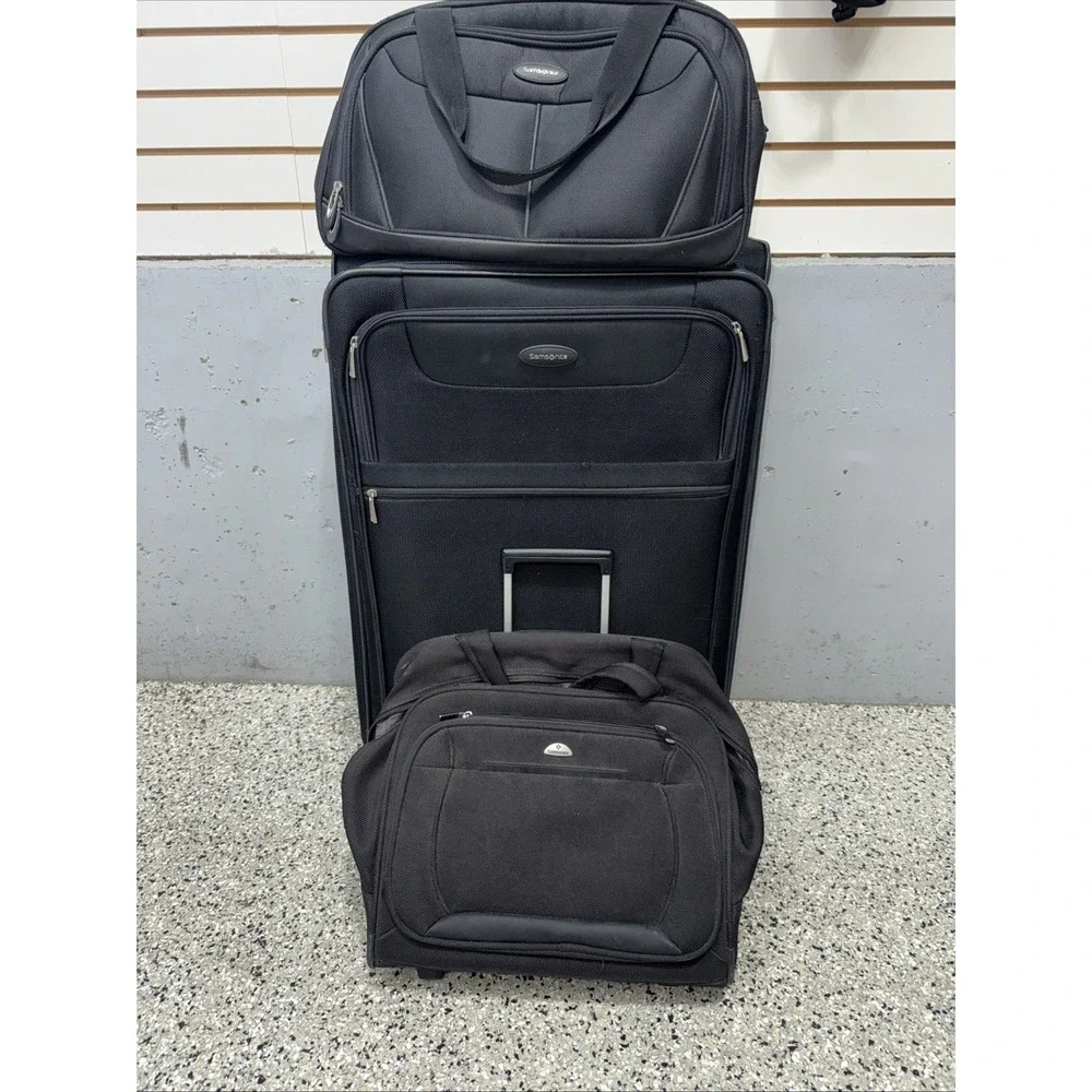 Samsonite 3 Piece Bundle Black Softside Spinner Expandable Carry On Check In 30